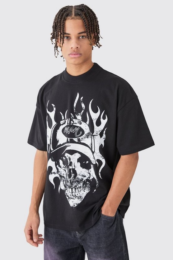 Zerrissenes Oversize T-Shirt mit Totenkopf-Print