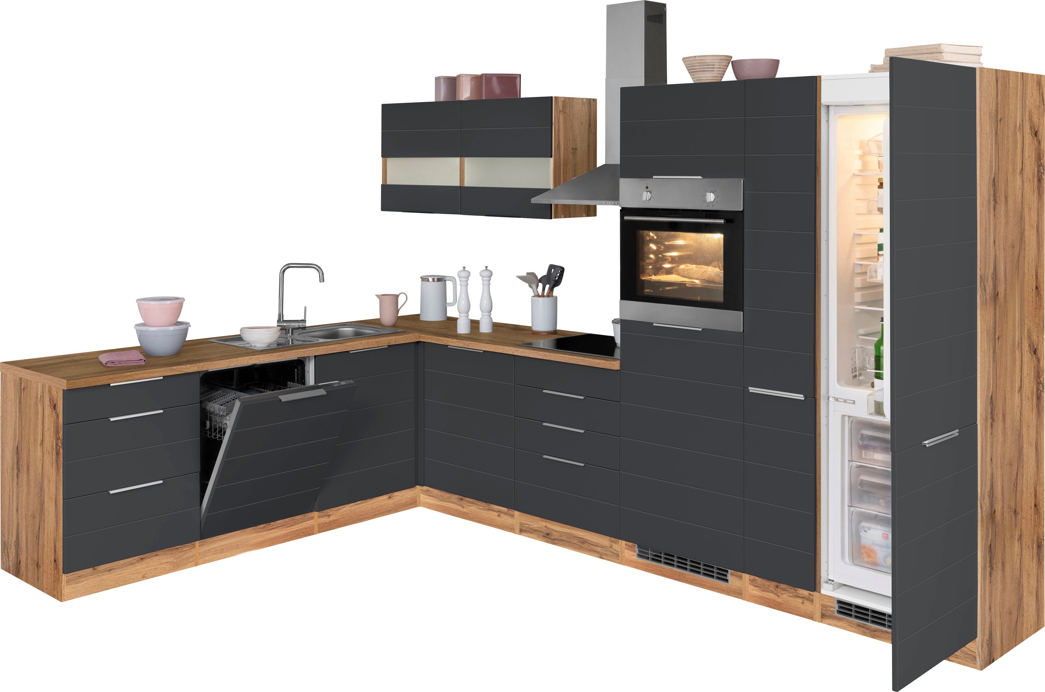 HELD MÖBEL Küche Luhe, Stellbreite 240x330 cm, wahlweise mit oder ohne E-Geräten, MDF-Fronten