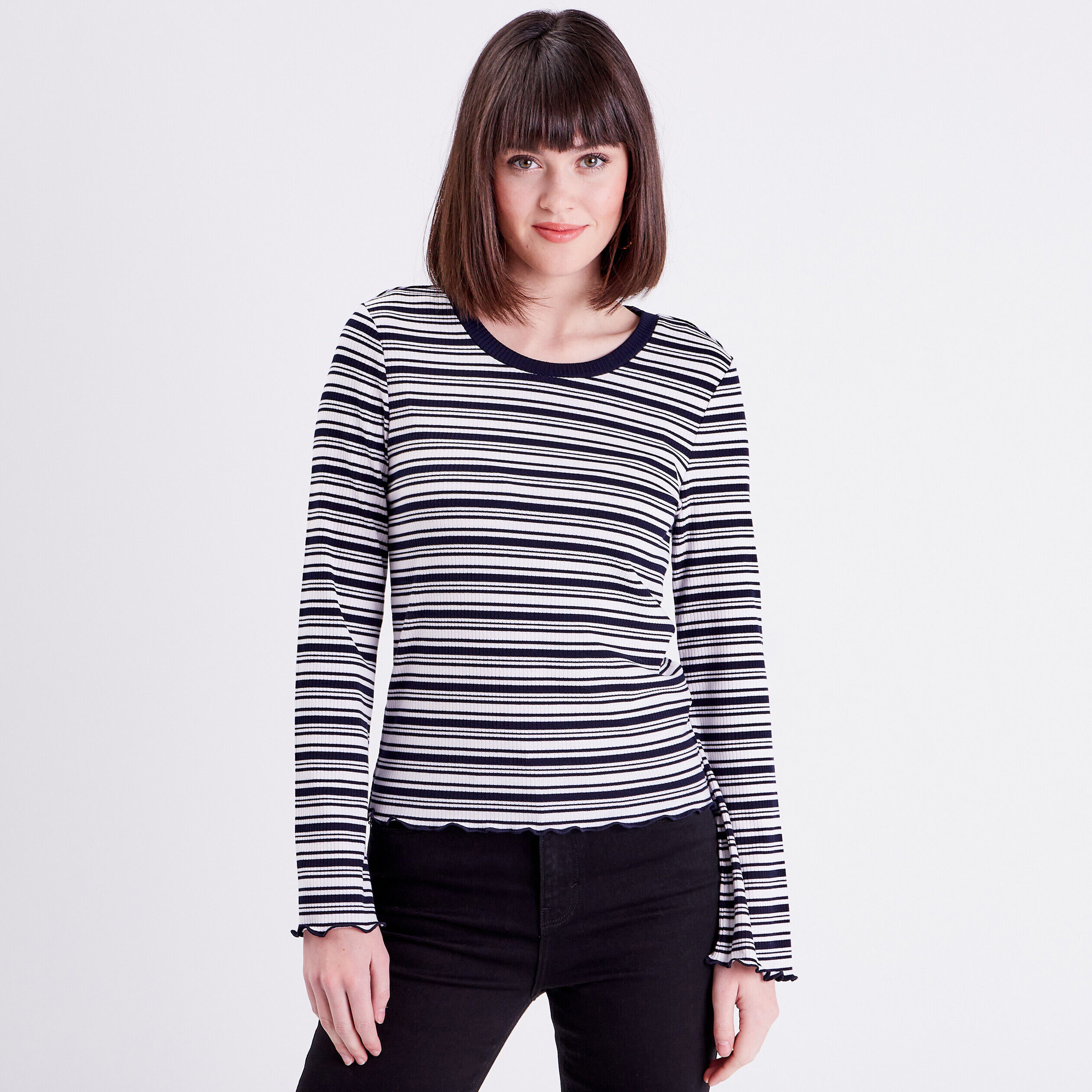 T-shirt manches longues bleu marine femme | Cache Cache