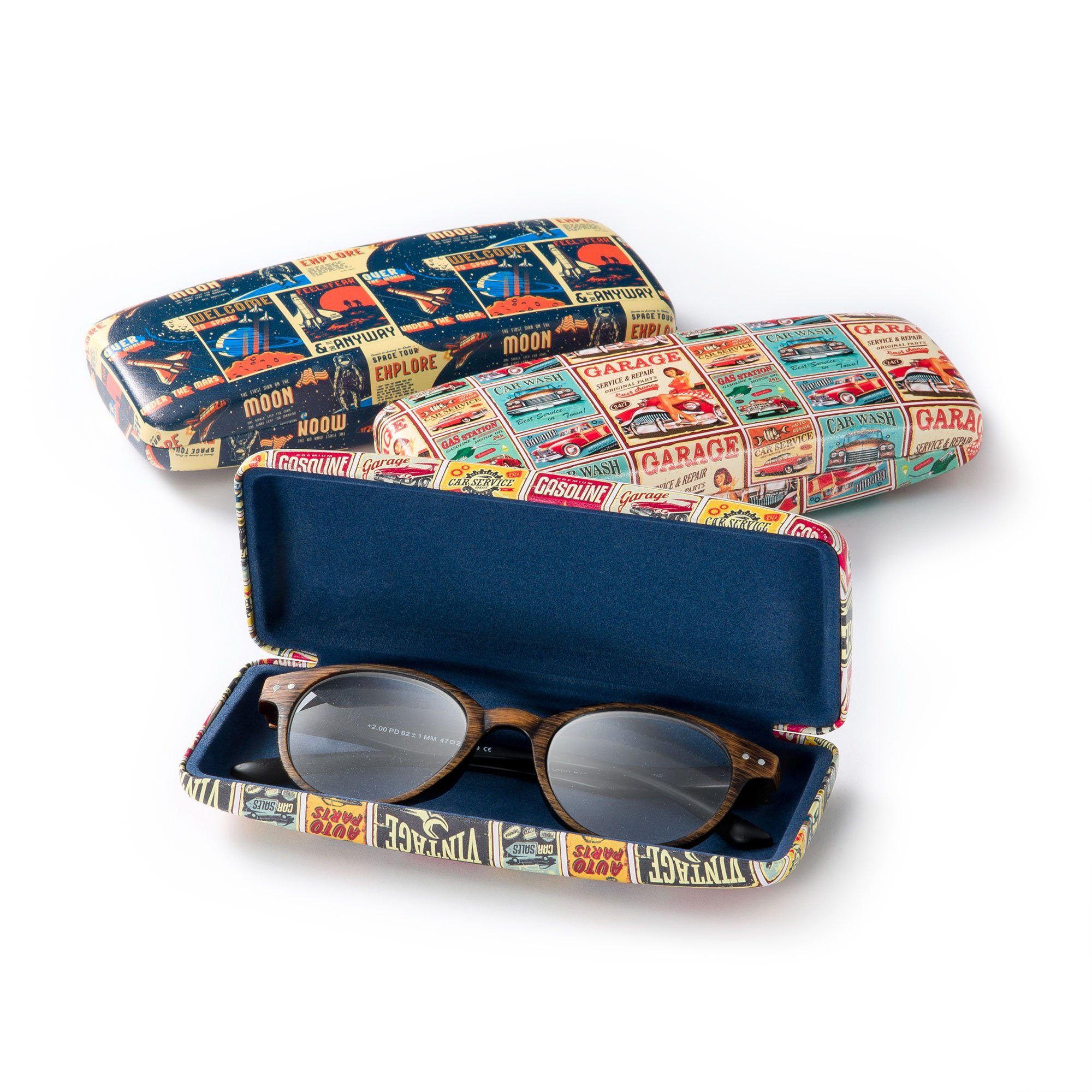 FEFI Brillenetui Stabiles Hardcase, Motiv: “VINTAGE“, inklusive Mikrofasertuch