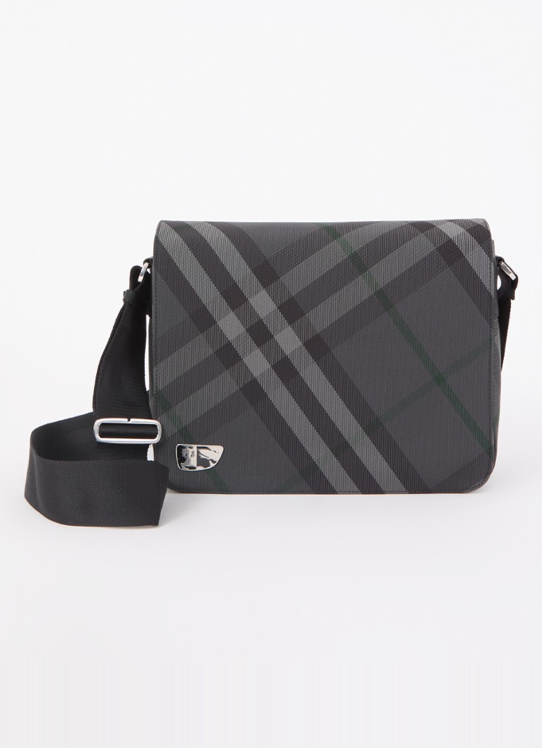 Sac bandoulière Burberry Grid Messenger à motif à carreaux et détails en cuir de veau