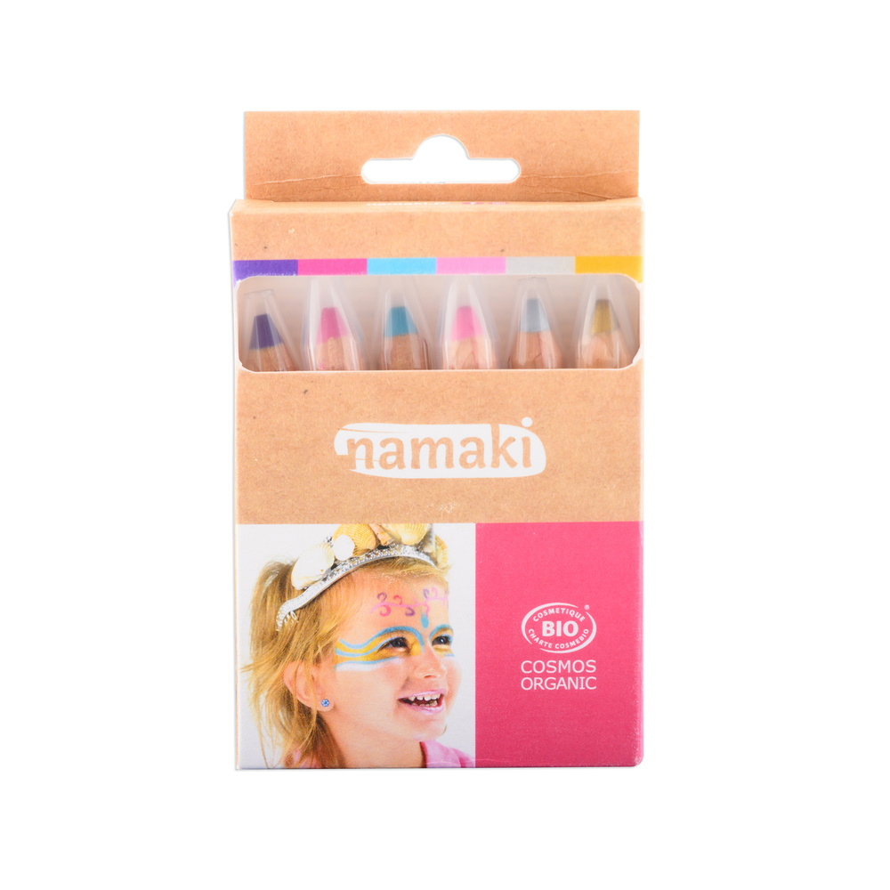 namaki Kit 6 crayons Mondes enchantés  (or/arg/rose/turq/violet/fuchsia) Maquillage de déguisement