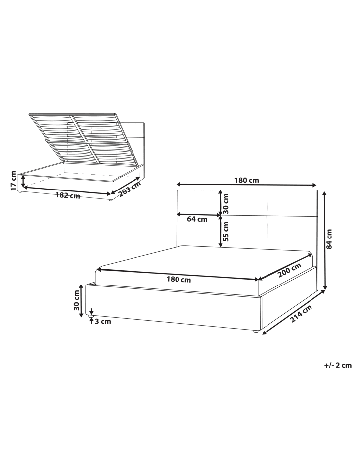 Beliani Doppelbett LAGORD in Weiß/Schwarz - (W) 180 x (H) 84 x (L) 214 cm günstig kaufen onesize