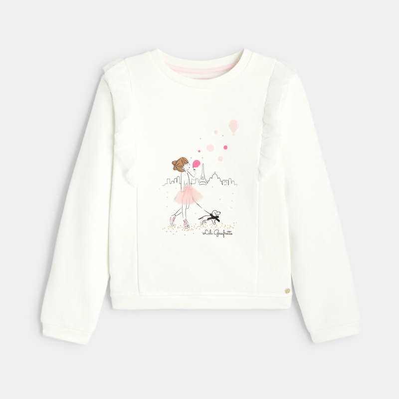 Sweat molleton volants en tulle blanc fille Lili Gaufrette