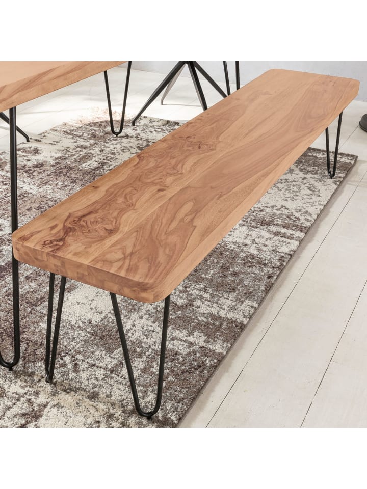 KADIMA DESIGN Sitzbank Massivholz | Landhausstil, Metallbeine, Verschiedene Größen in Beige günstig kaufen