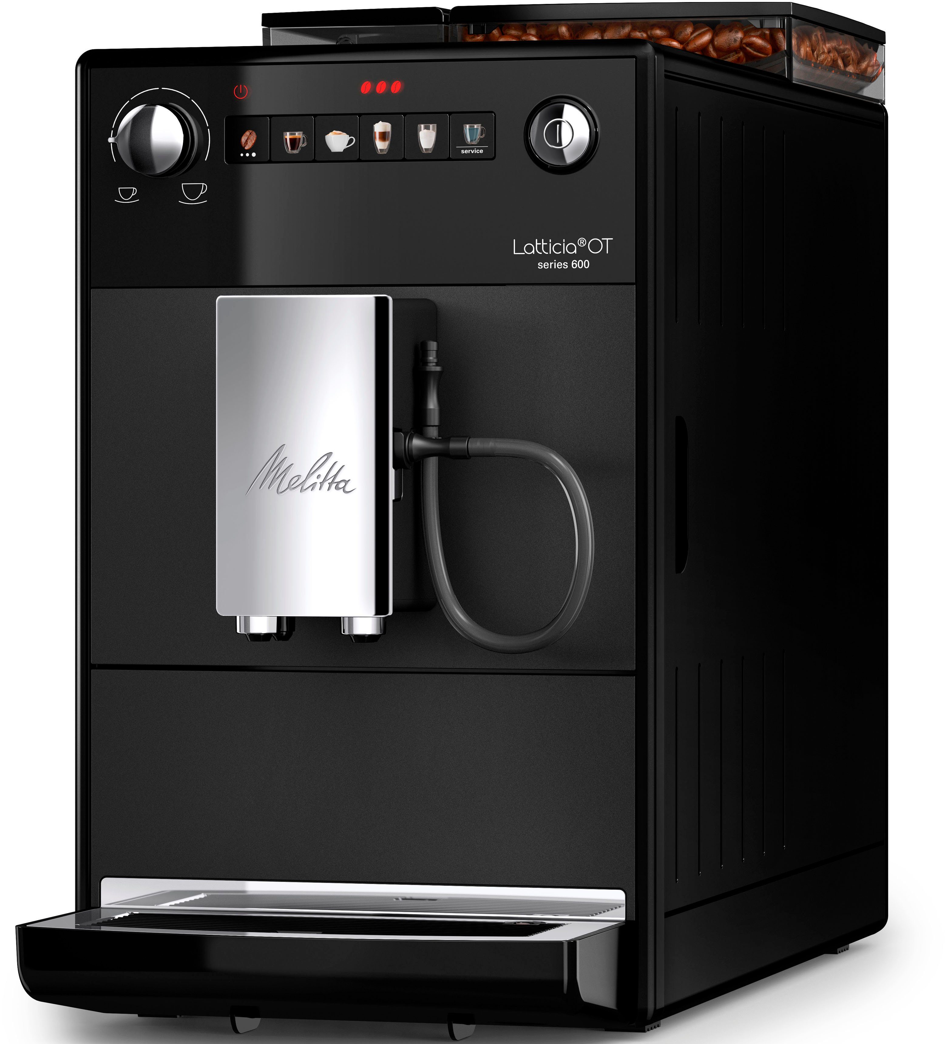 Melitta Kaffeevollautomat Latticia® One Touch F300-100, schwarz, kompakt, aber XL Wassertank & XL Bohnenbehälter