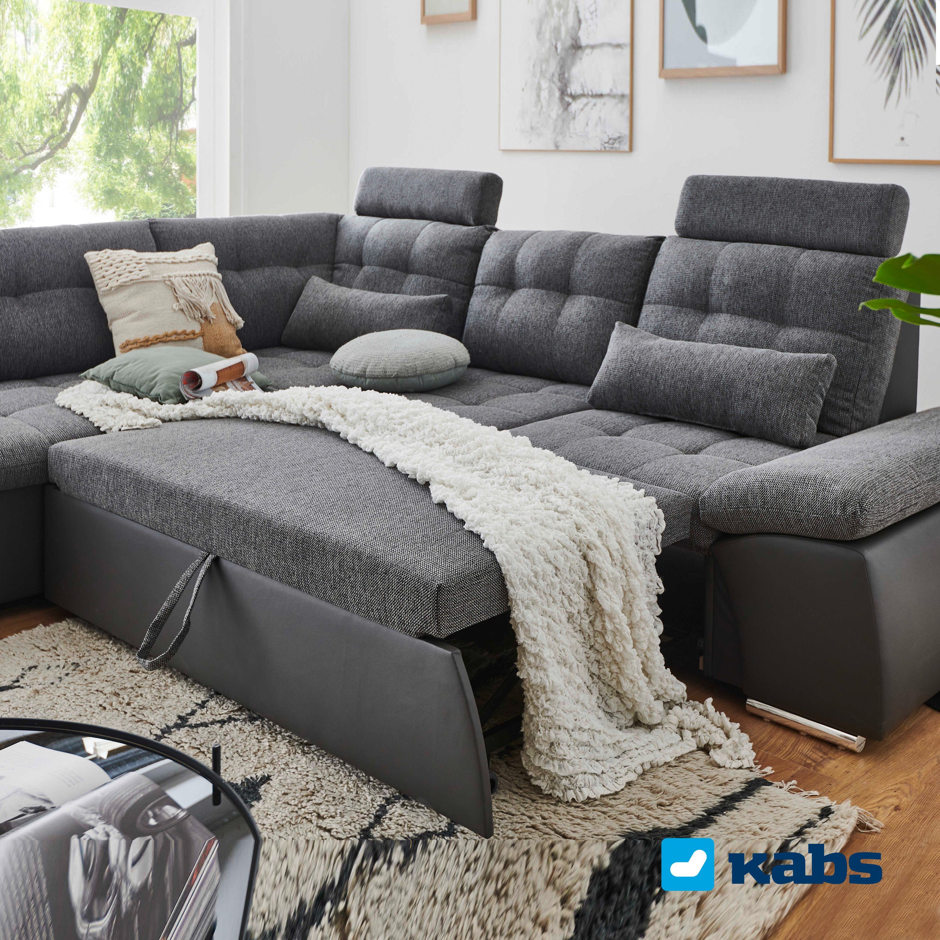 Kabs Polsterwelt Ecksofa Jakarta, Schlaffunktion, Umsteckbare Kopfstützen, Zierkissen, Maße: BxHxT: ca. 219 x 260 x 103 cm, Made in Europe