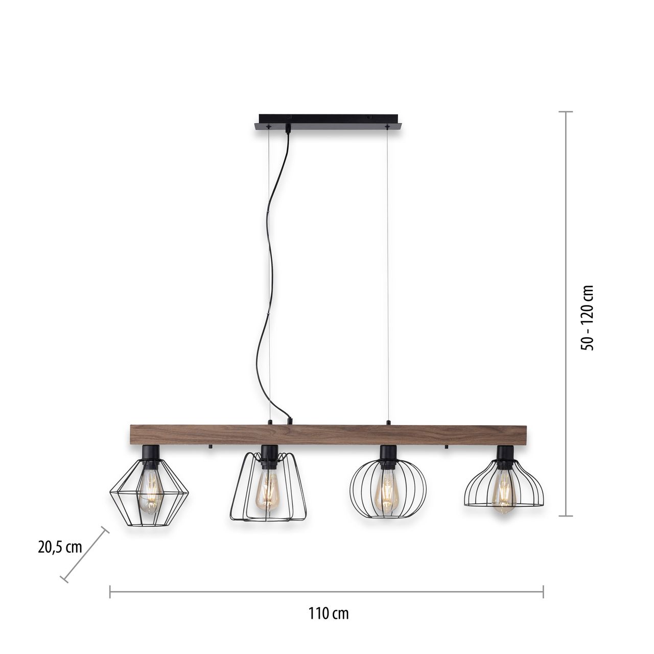 JUST LIGHT LeuchtenDirekt Pendelleuchte KASKA, Holzdekor, 4xE27 max. 40 W, Innenleuchte, IP20