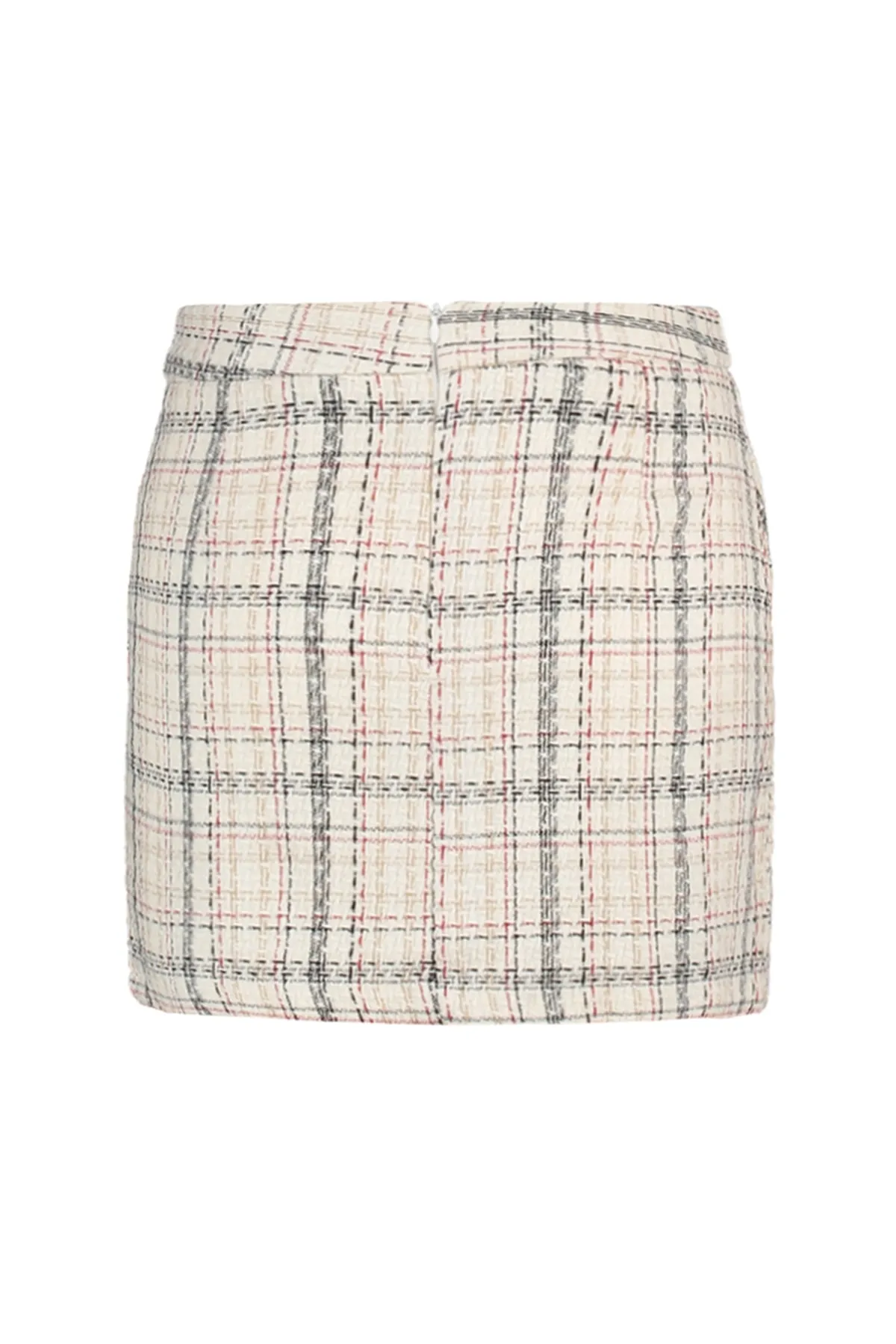 Trendyol Collection  Ecrufarbener, karierter, gemusterter Mini-Webrock aus Tweedstoff TWOAW23ET00066