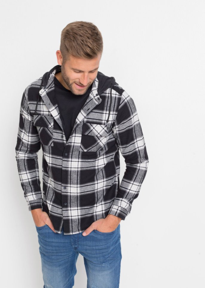 Flanell-Langarmhemd mit abnehmbarer Kapuze