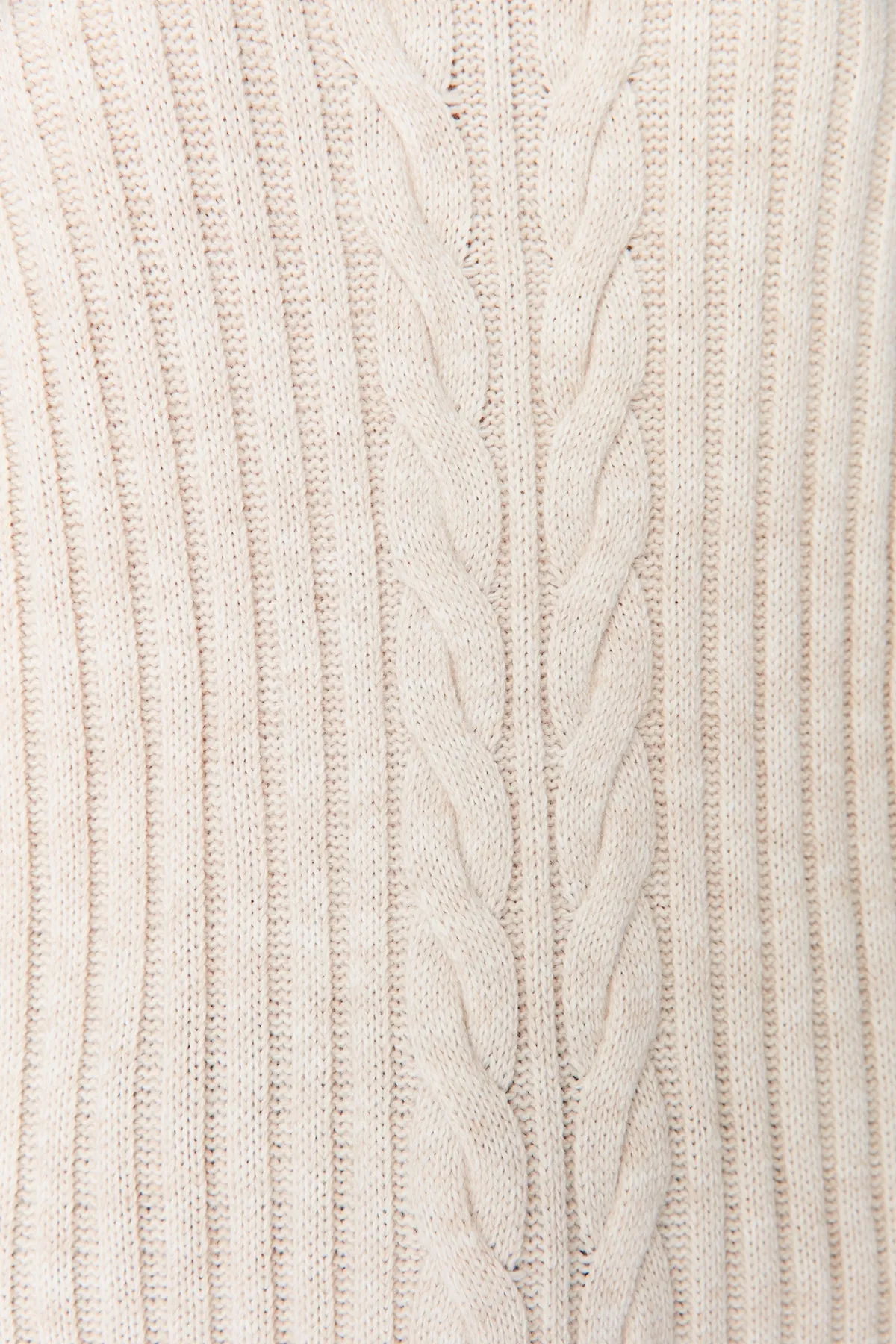 Trendyol Modest  Ecru Selanik gestrickter Strickpullover mit Reißverschluss TCTAW23AK00017