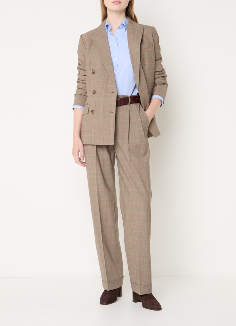 Ψηλόμεσο, φαρδύ μάλλινο παντελόνι Ralph Lauren με πιέτες και καρό σχέδιο.