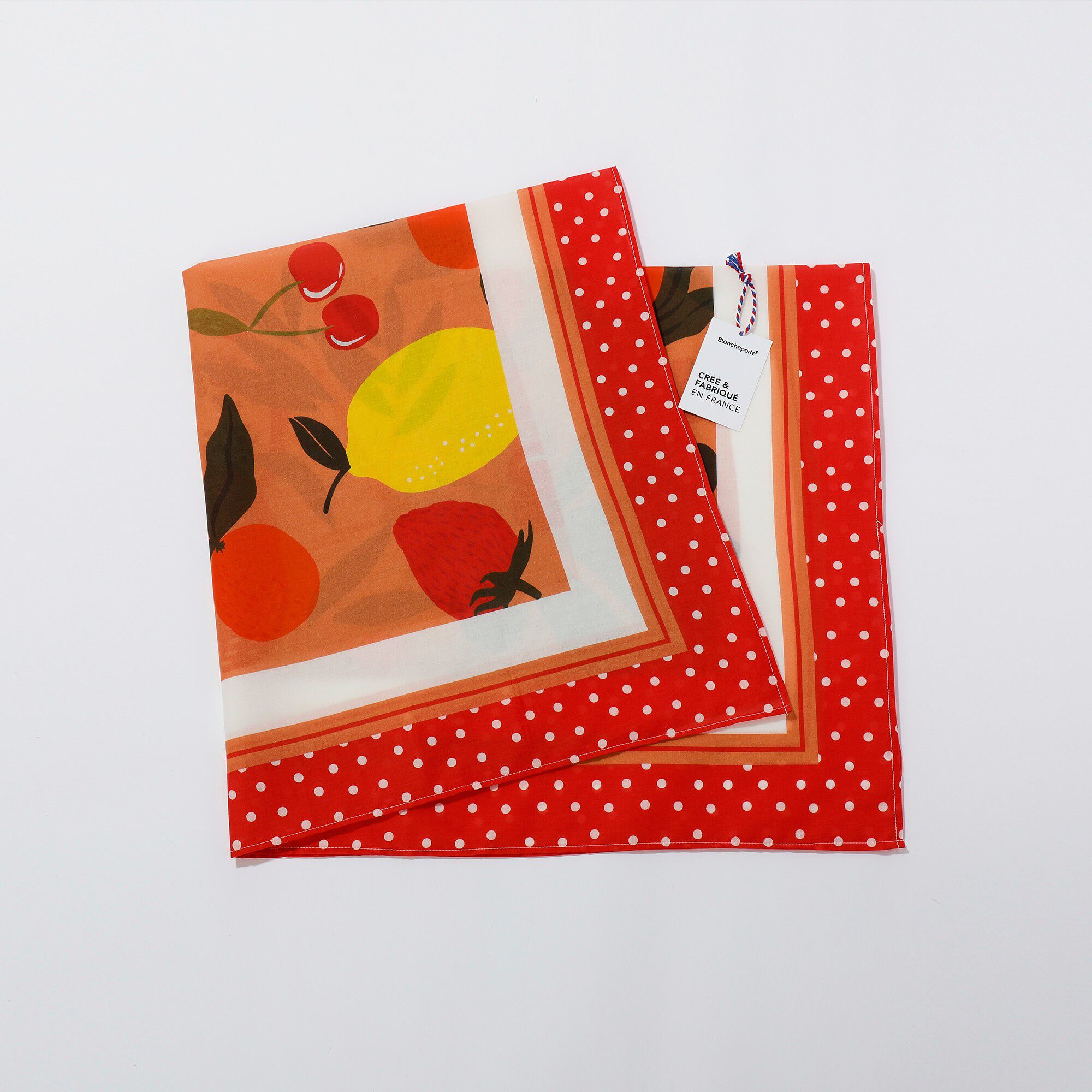 Foulard fabriqué en France imprimé fruits, 100 x 100 cm