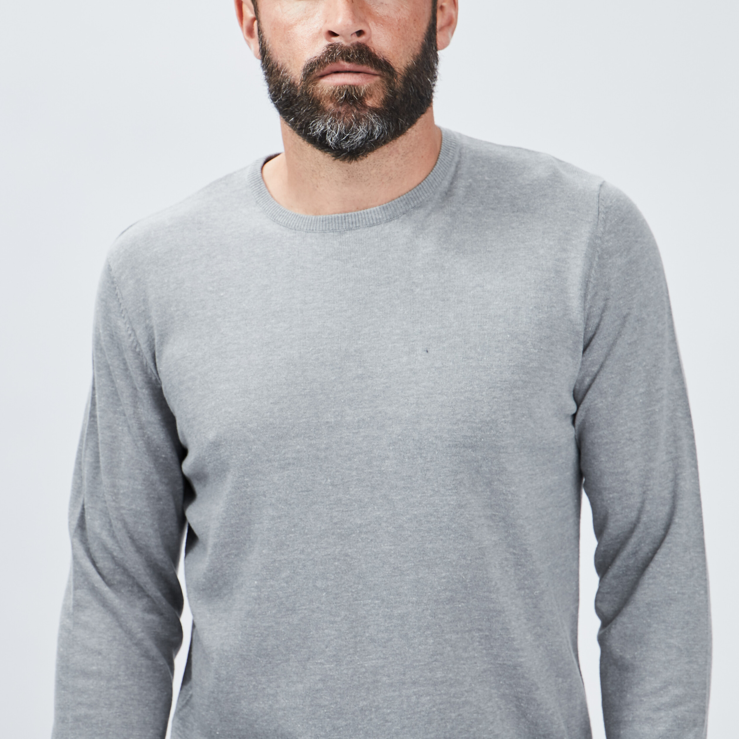 Pull droit col rond gris homme | La Halle