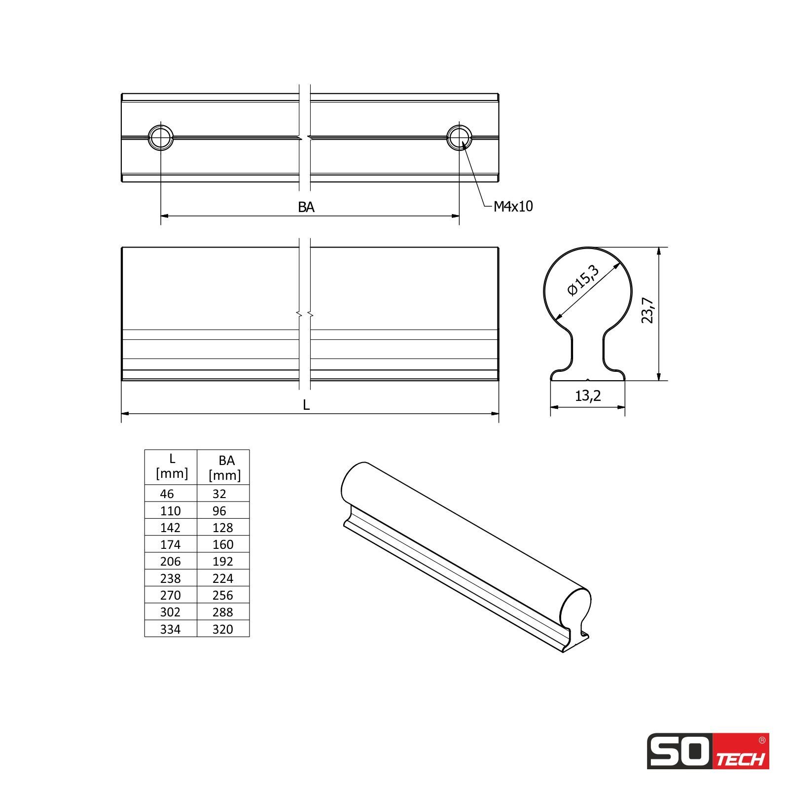 SO-TECH® Möbelgriff HELSING Aluminium eloxiert BA 96 - 320 mm