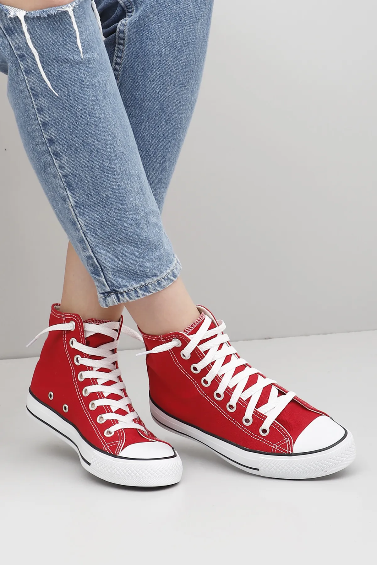 GÖNDERİ(R)  Rote Leinen-Schnür-Damen-Sportstiefel für den täglichen Gebrauch, Leinen-Sneaker mit flacher Sohle 35777