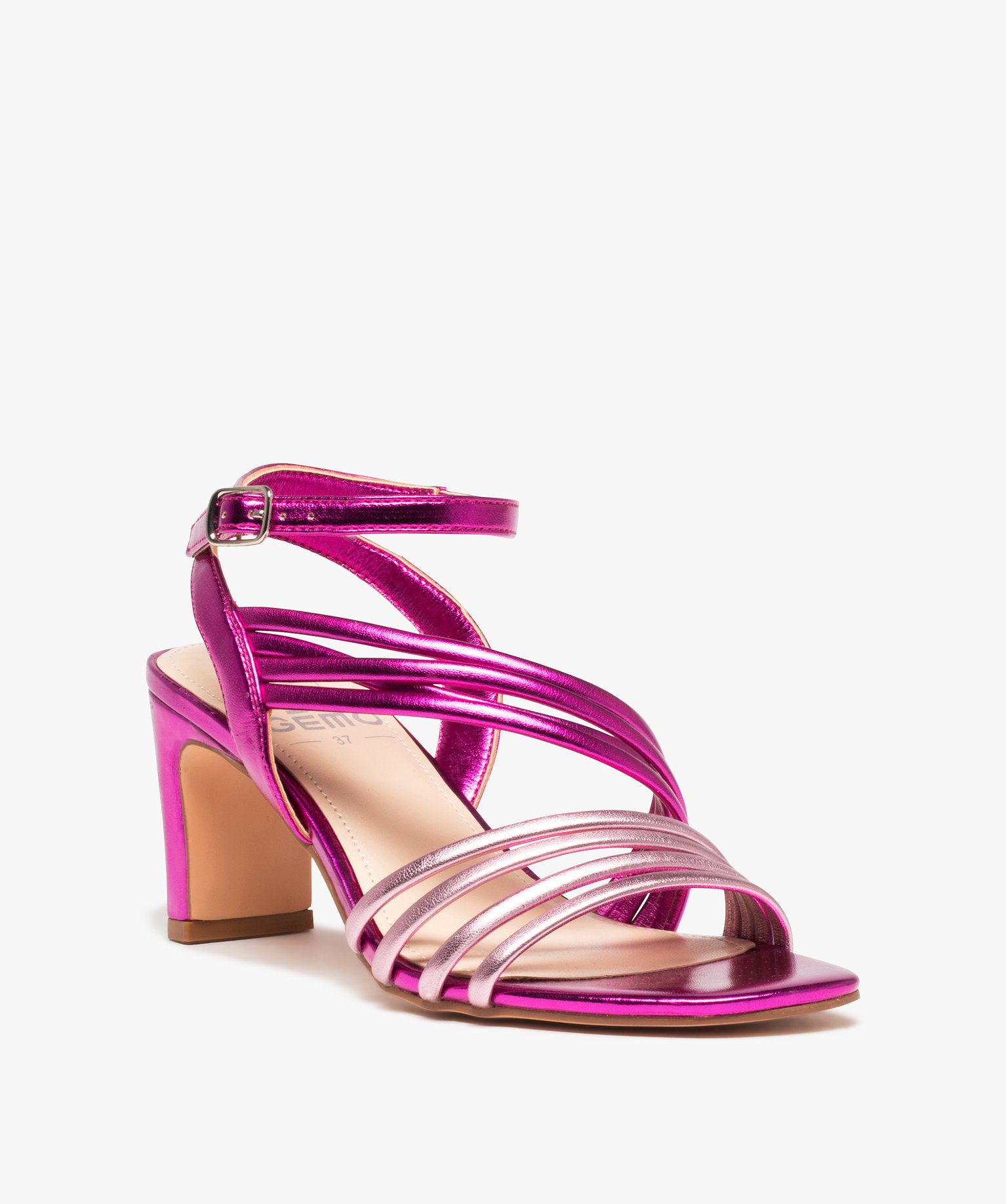 Sandales femme bicolores avec brides scintillantes rose | GEMO