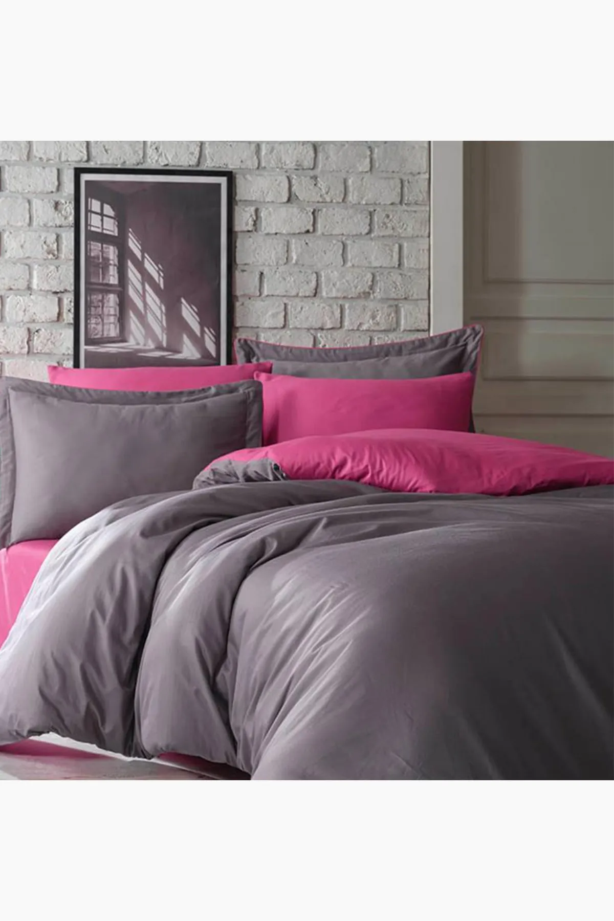 Dantela  Tuana-Bettbezug-Set für Einzelbett, Baumwollsatin, Fuchsia