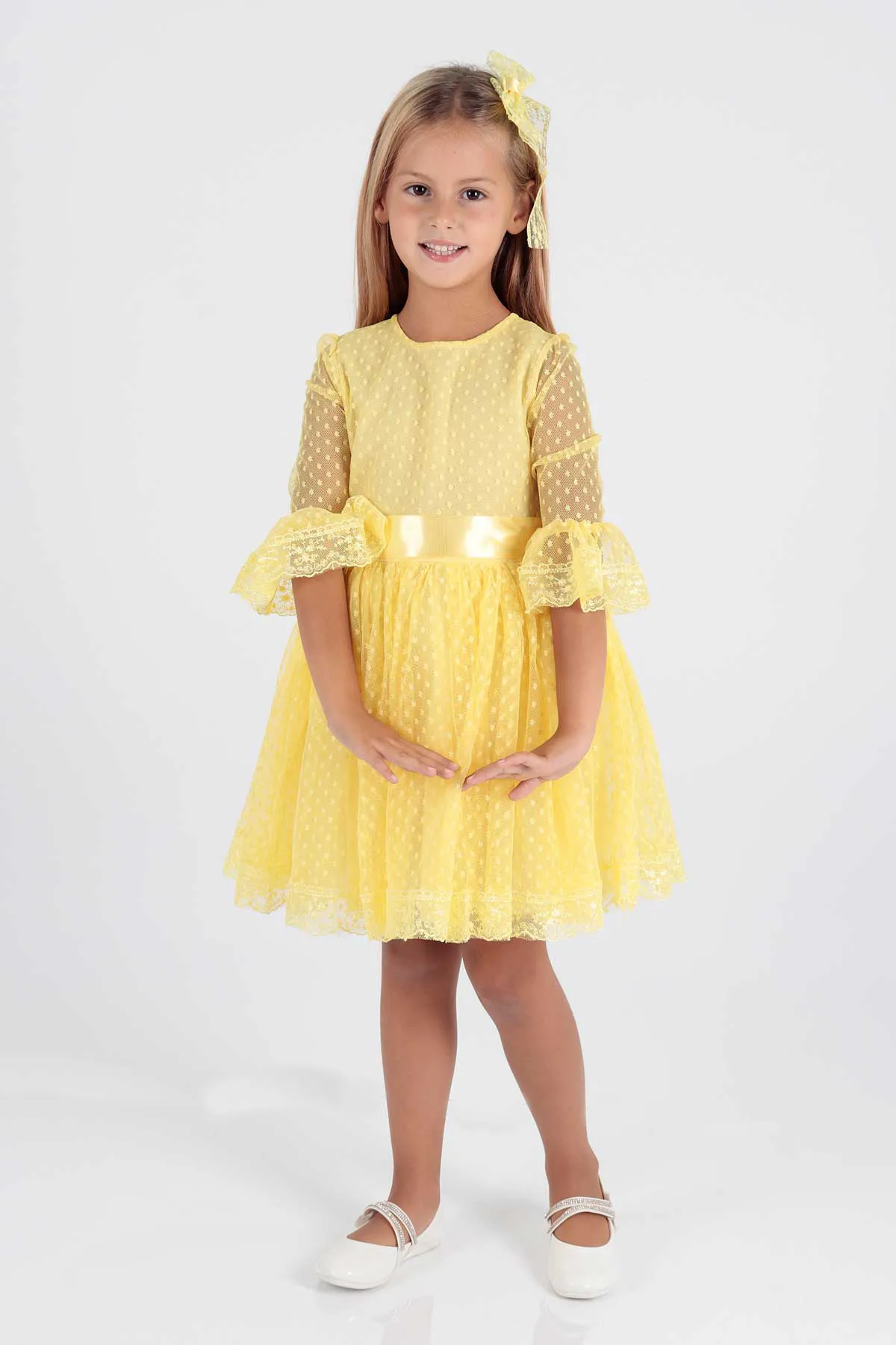 AHENGİM  Trendiges Abendkleid für Mädchen mit Schnalle und Tüllspitze Ak2209