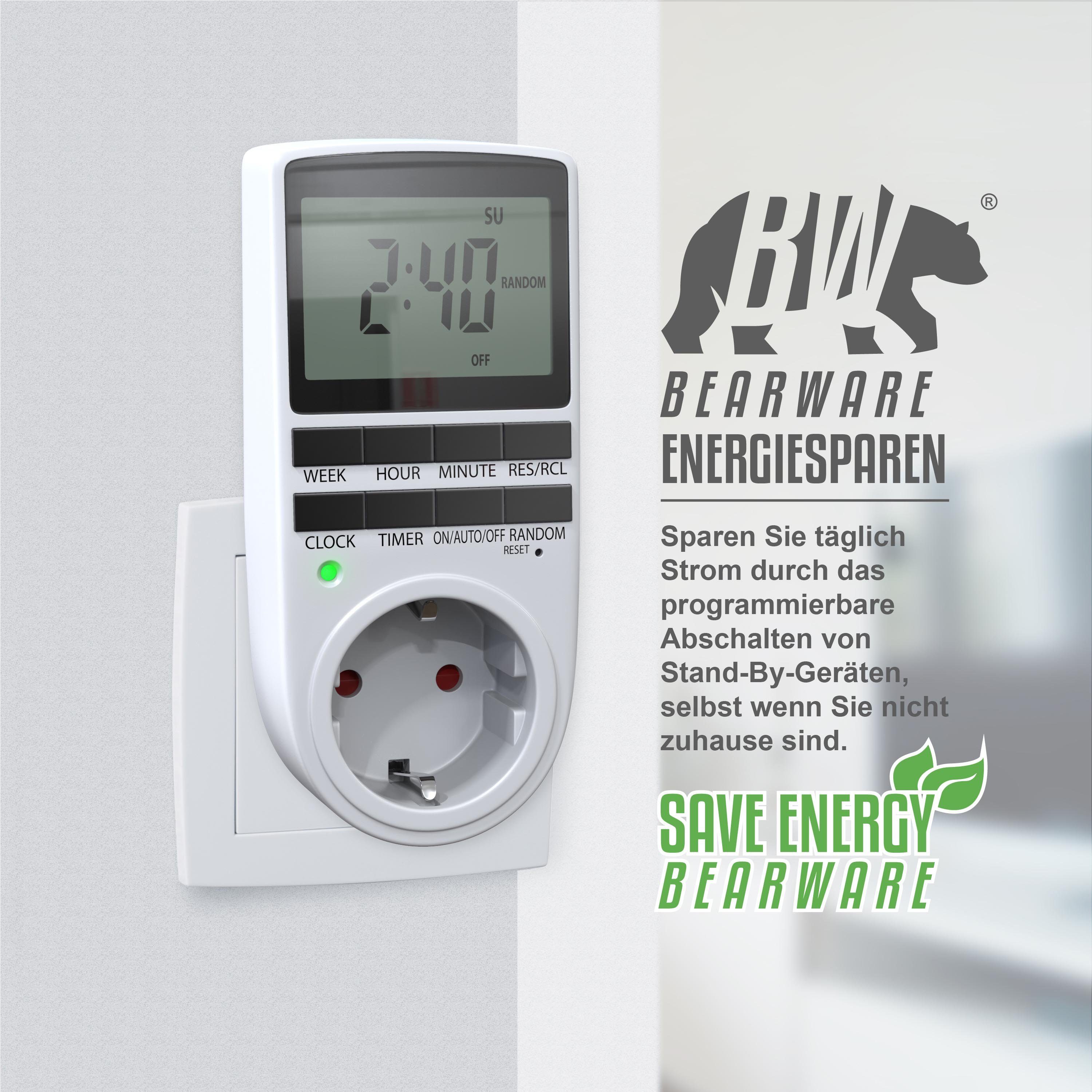 BEARWARE Zeitschaltuhr, digital, Zeitschaltuhr LCD-Display / 3680W / 10 konfigurierbare Programme