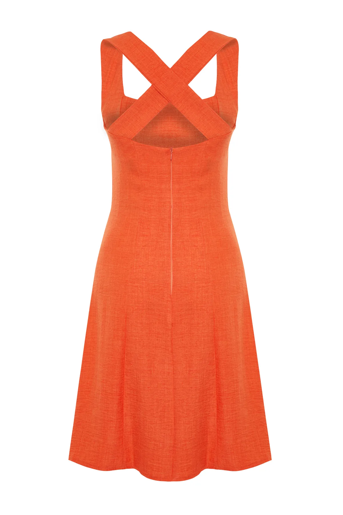 Trendyol Collection  Orangefarbenes A-Linien-/Glockenform-Minikleid aus Webstoff mit quadratischem Ausschnitt TWOSS23EL01549