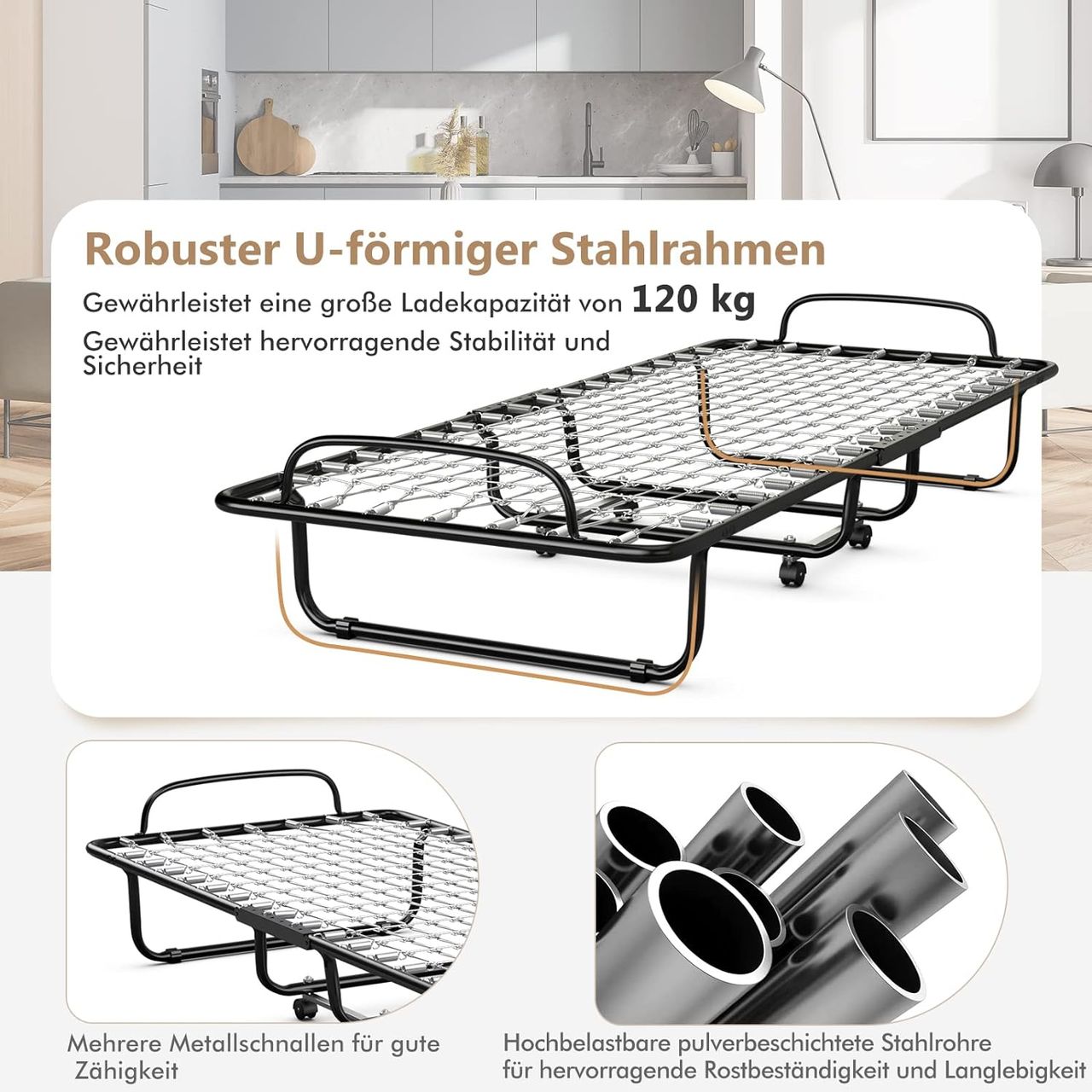Costway 80x190cm Gästebett mit 10cm Dicker Memoryschaum-Matratze