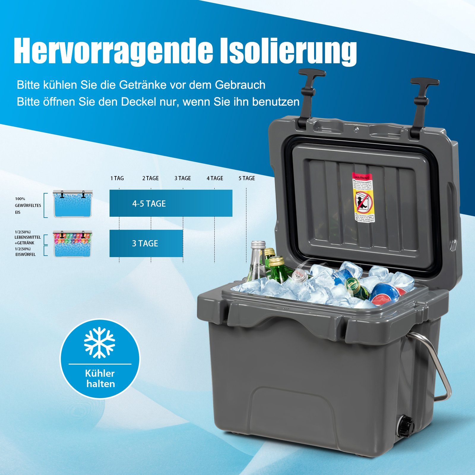 COSTWAY Kühlbox, 15 l, 15L, -30°C bis 75°C, mit Griff & Getränkehalter, 45x34x33cm