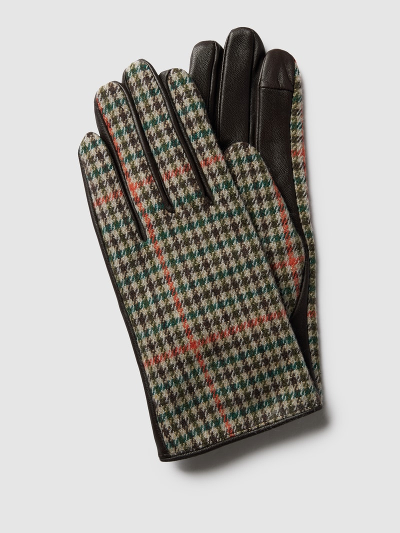 Lederhandschuhe mit Hahnentrittmuster Modell 'IANIVI' in dunkelbraun