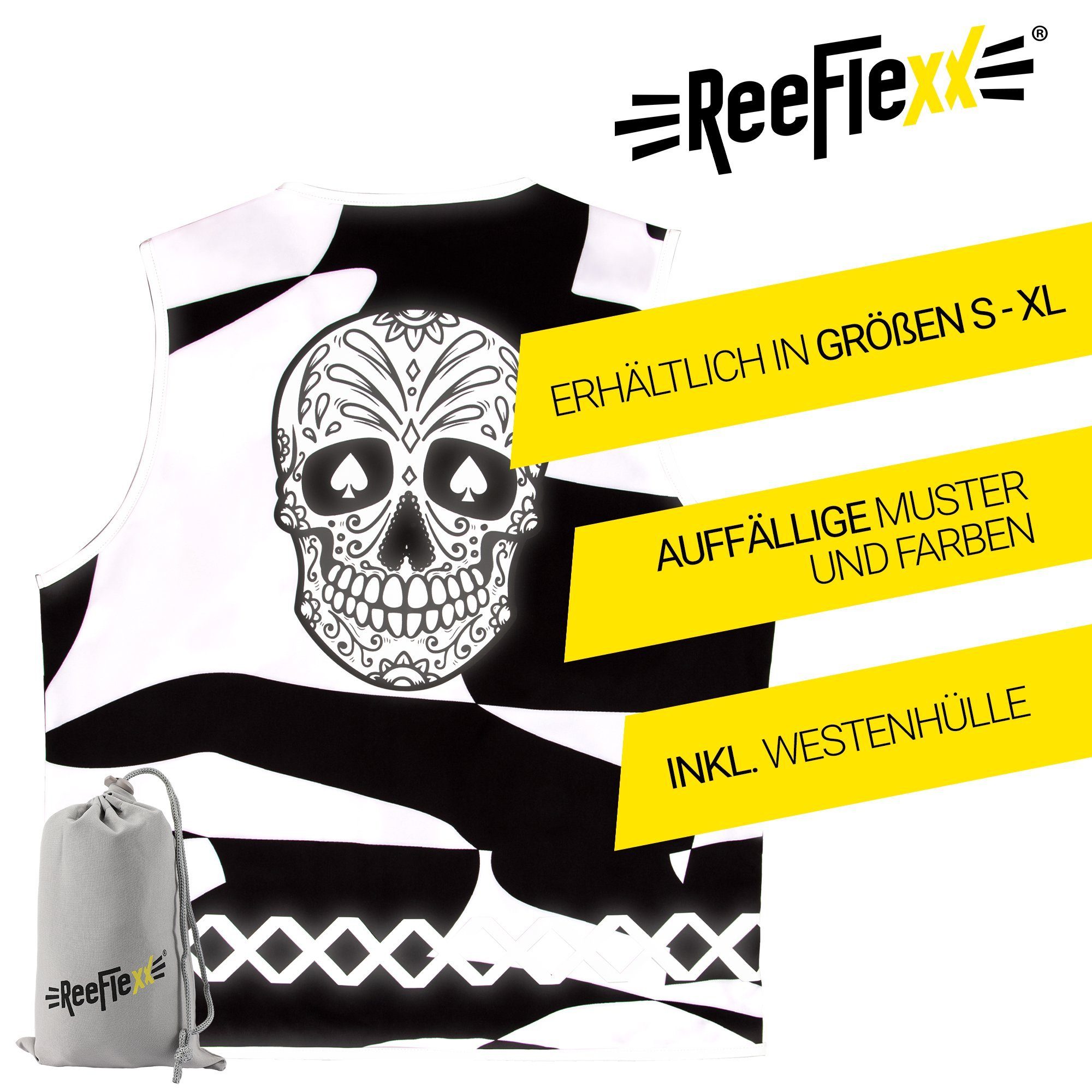 ReeFlexx Warnweste Black White Skull - Herrenwarnweste