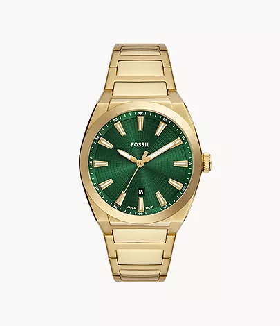 Fossil Uhr Everett 3-Zeiger-Werk Datum Edelstahl goldfarben