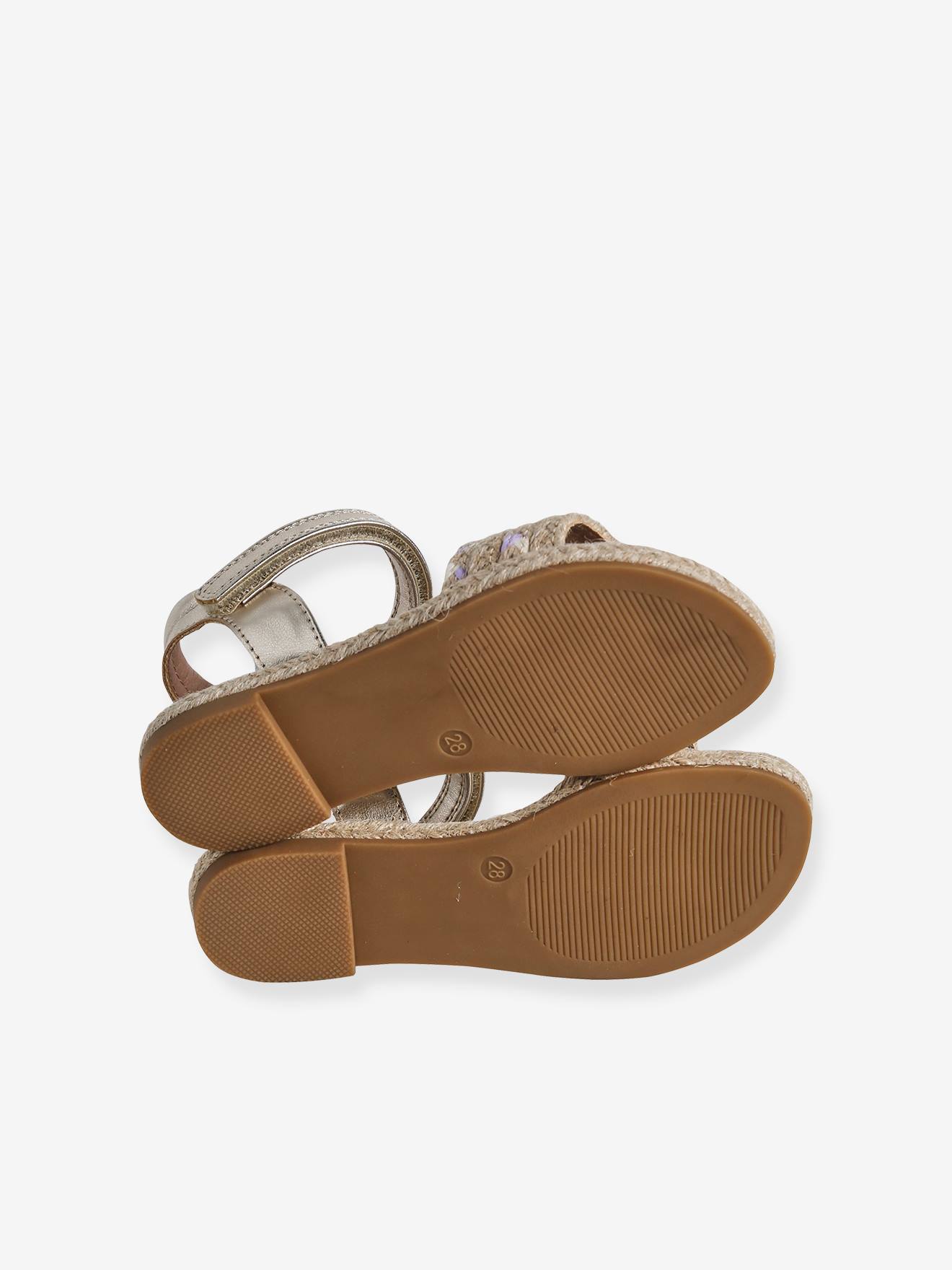Vertbaudet Kinder Klett-Sandalen mit Anziehtrick - beige bedruckt
