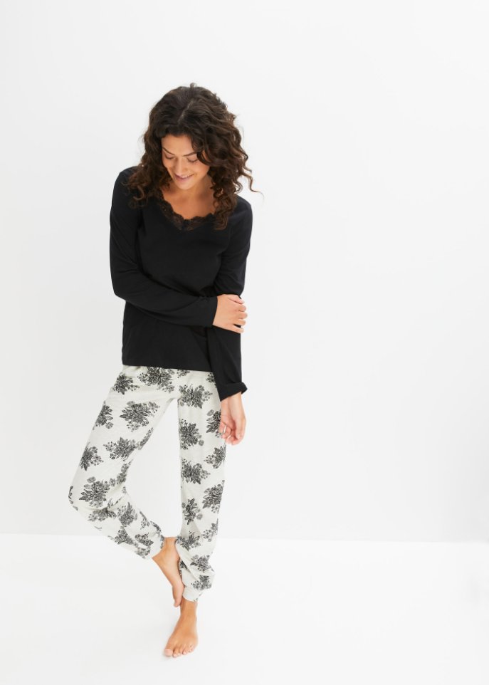 Pyjama mit Spitze und Eingriffstaschen