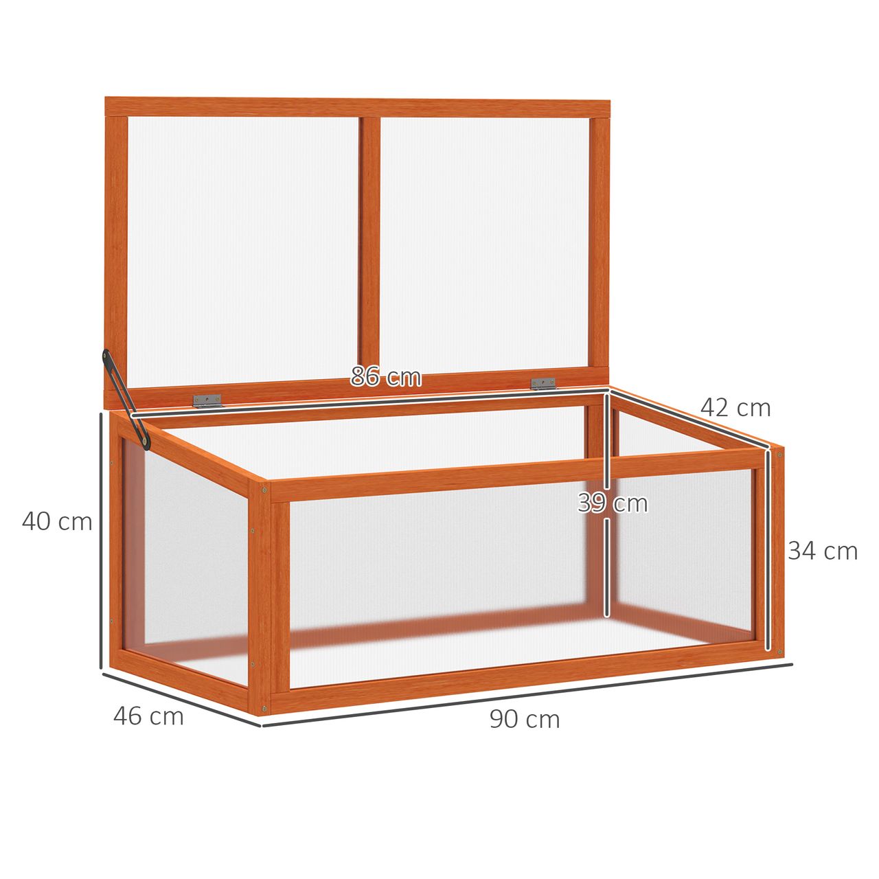 Outsunny Frühbeet Treibhaus Gewächshaus Frühbeetkasten Pflanzenbeet mit Abdeckung aus Holz und Polycarbonat wetterfest Orange 90 x 46 x 40 cm