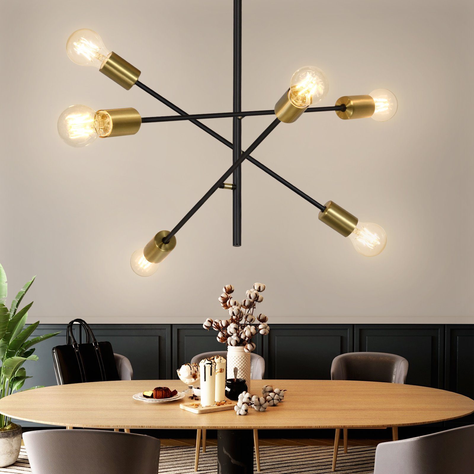 Nettlife Pendelleuchte Schwarz Esstisch mit 4/6 Flammig Hängelampe Vintage Hängeleuchte, Flexibler Lampenmast, ohne Leuchtmittel, für Wohnzimmer Esszimmer Schlafzimmer, 6 Flammig, E27