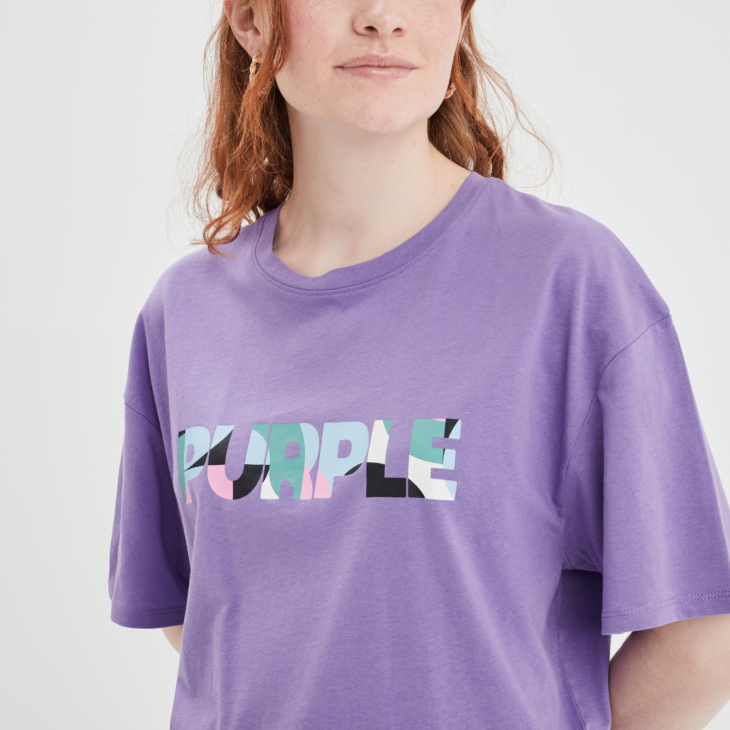 T-shirt oversize manches courtes coton violet femme | La Halle
