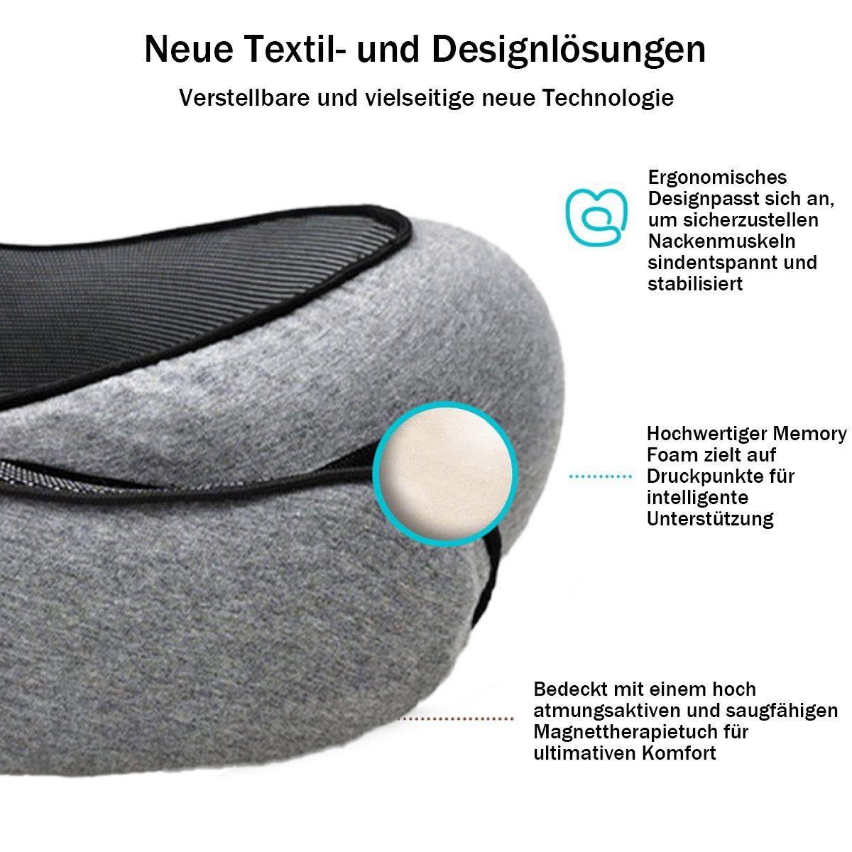 Nackenstützkissen Reise-Nackenkissen, Nackenstützkissen, verstellbar, Memory-Schaum, Zeaicos