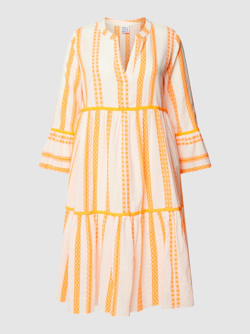 Knielanges Kleid mit Streifenmuster Modell 'Neon' in neon orange