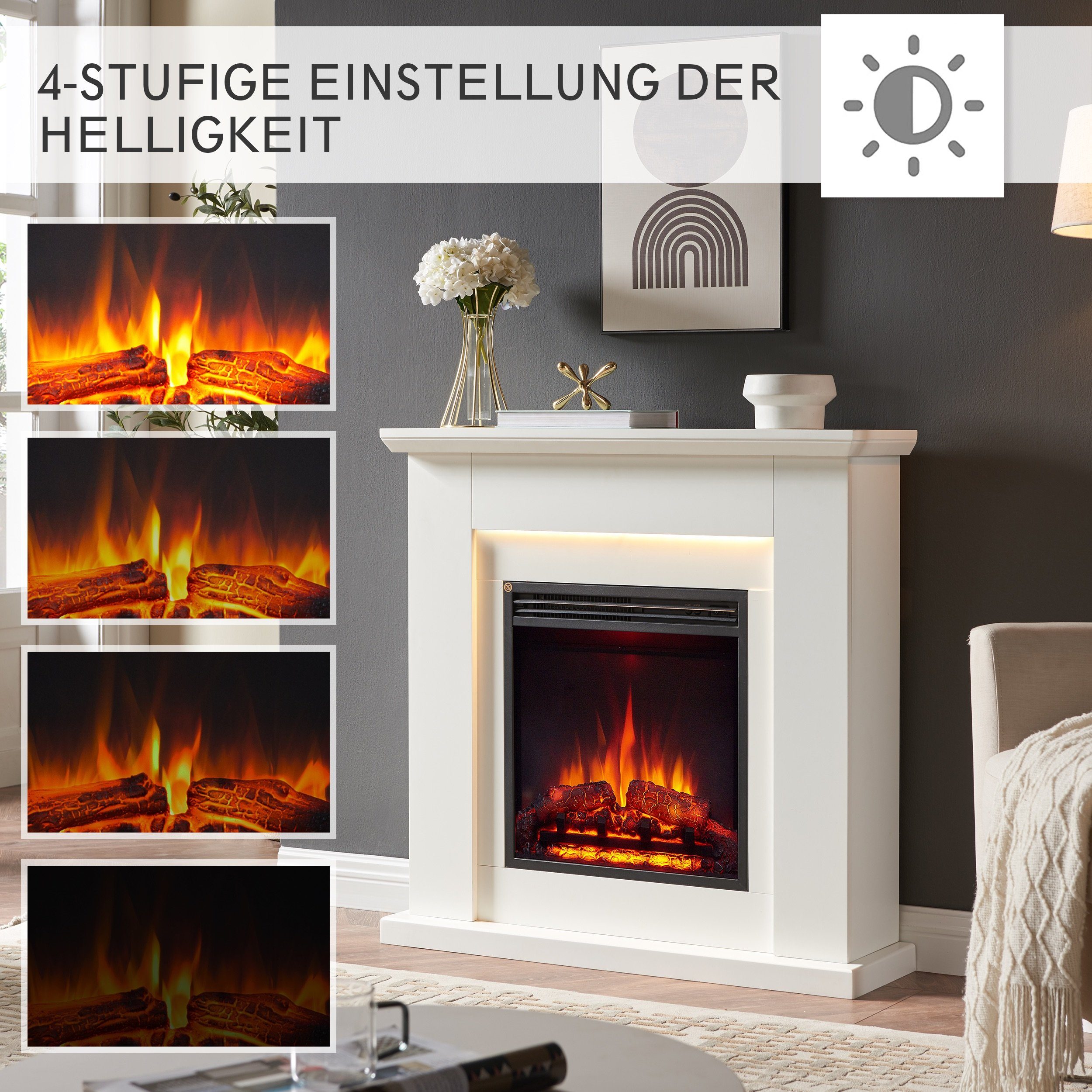 Balderia Elektrokamin Pandora, Heizung, LED-Beleuchtung, 3D-Flammeneffekt & Fernbedienung