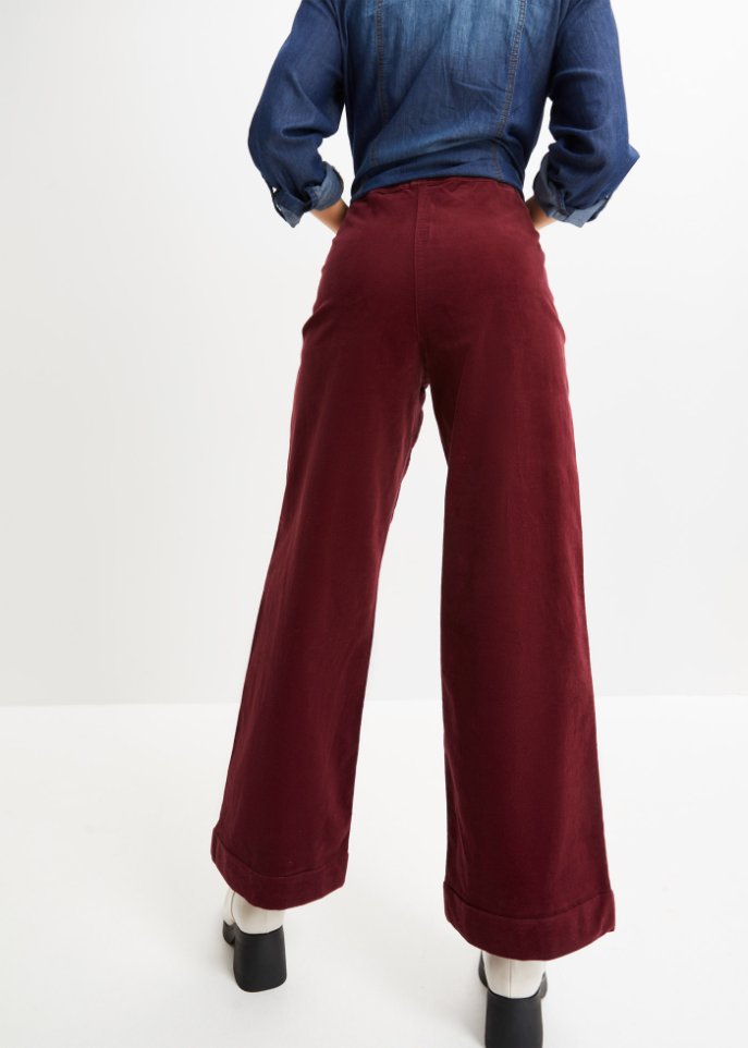 Weite Stretch-Marlenehose mit High-Waist-Schlupfbund aus Cord