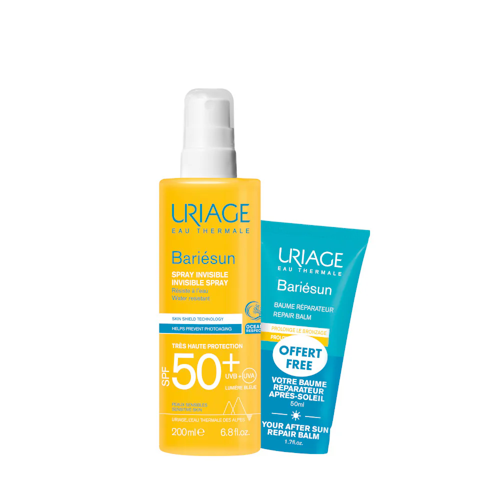BARIESUN DUO Invizibil Spray Protecție Solară SPF50+ & Balsam Aftersun - Spray de protecție solară pentru corp cu protecție ridicată, Cremă de protecție solară pentru față cu protecție ridicată, Cremă de corp aftersun