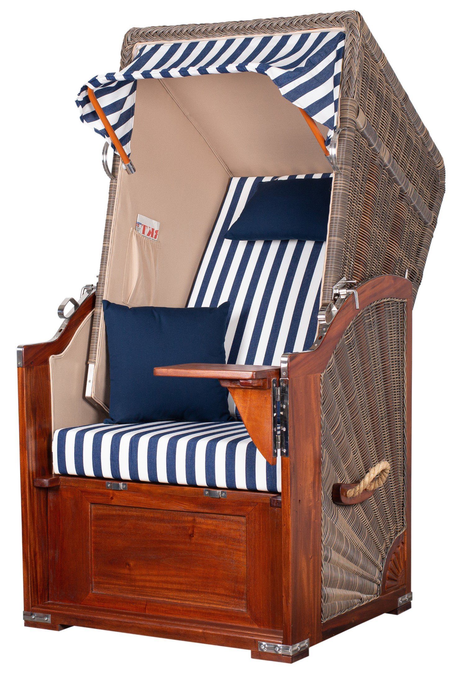 bene living Strandkorb Schaalsee 1-Sitzer Mahagoni - PE grau - Modell 518, BxTxH: 102x92x165 cm, Volllieger ca. 175 Grad, Ostsee-Strandkorb Komplettset, inkl. Liftersystem