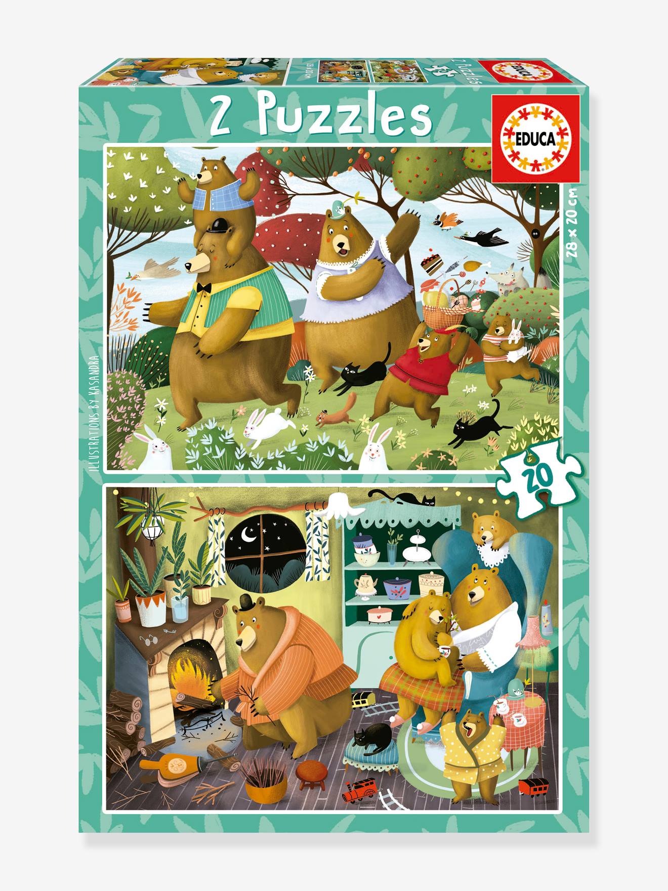 Educa 2 Kinder Puzzles Geschichten aus dem Wald EDUCA, 20 Teile - grün