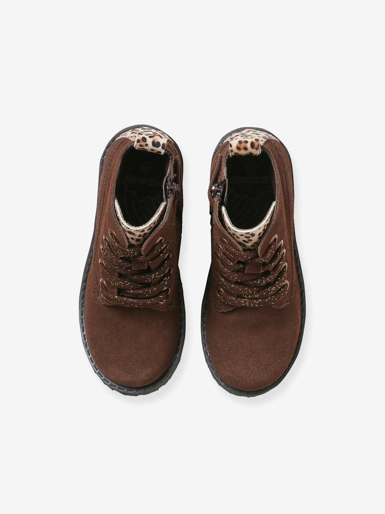 Boots lacées et zippées en cuir fille collection maternelle marron