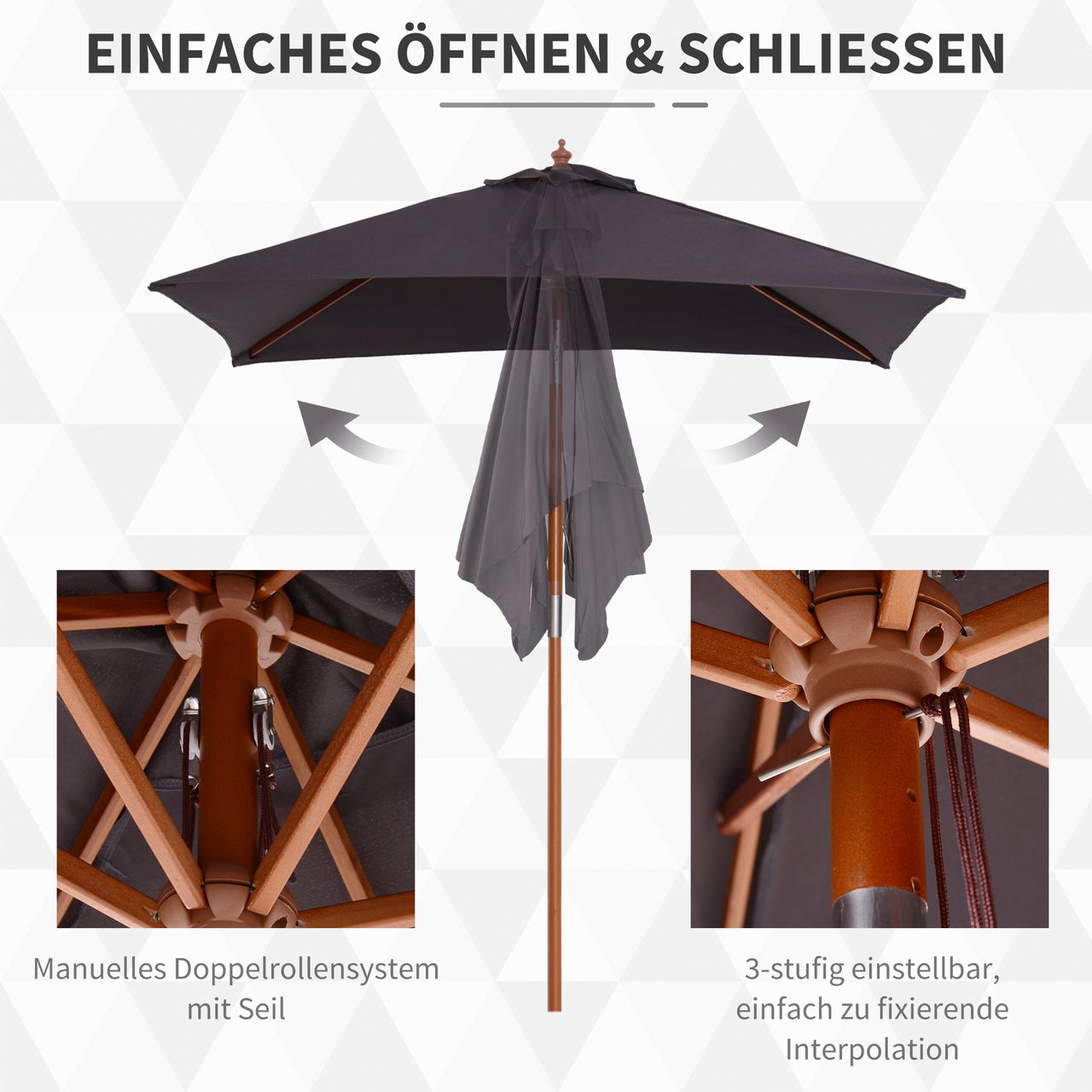 Outsunny Sonnenschirm Knickbarer Gartenschirm einstellbar Dunkelgrau 200 x 150 x 230 cm