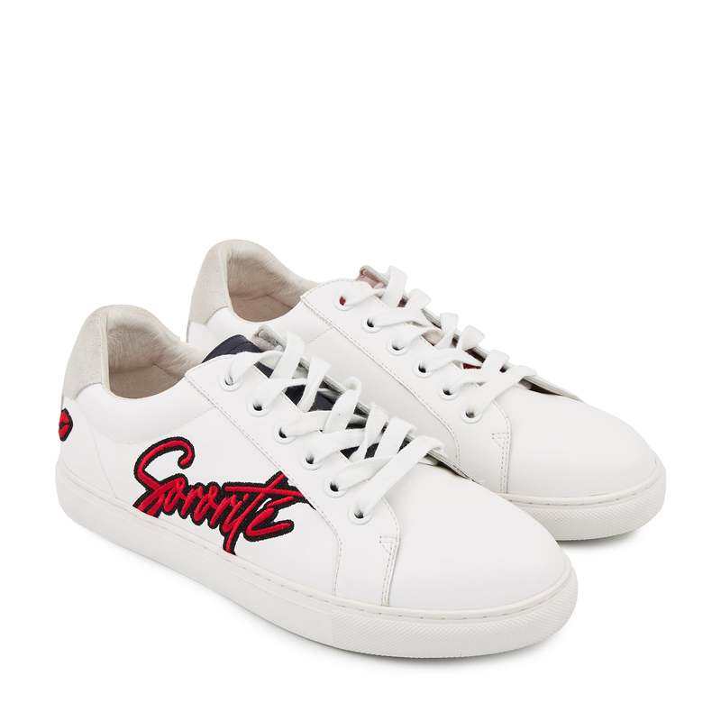 Baskets en cuir Simone sororité embleme bleu/blanc/rouge
