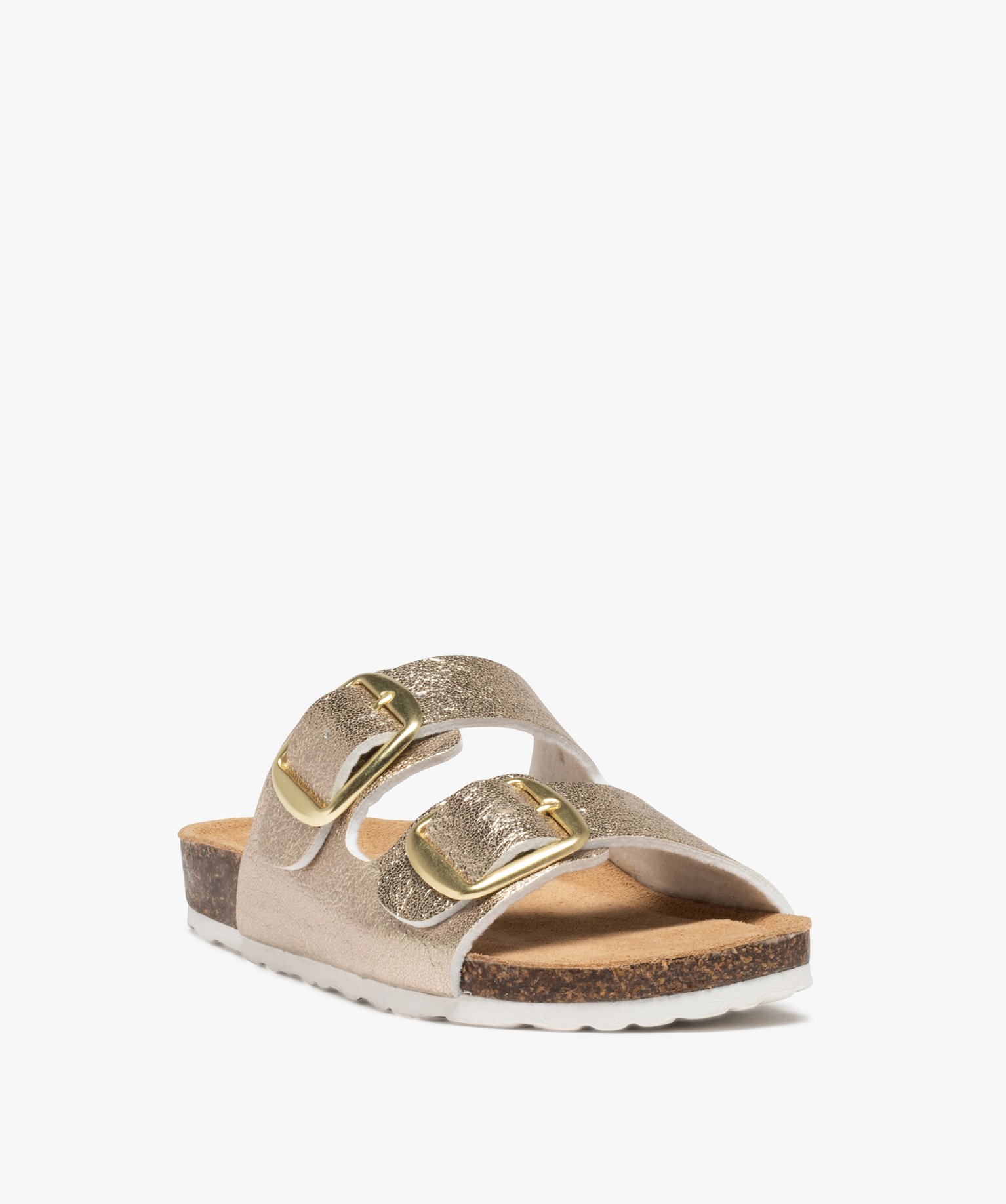 Mules femme à double bride à boucles unies or | GEMO