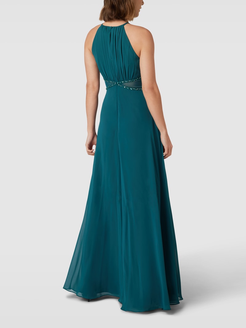 Abendkleid mit amerikanischem Ausschnitt in dunkelgrün meliert