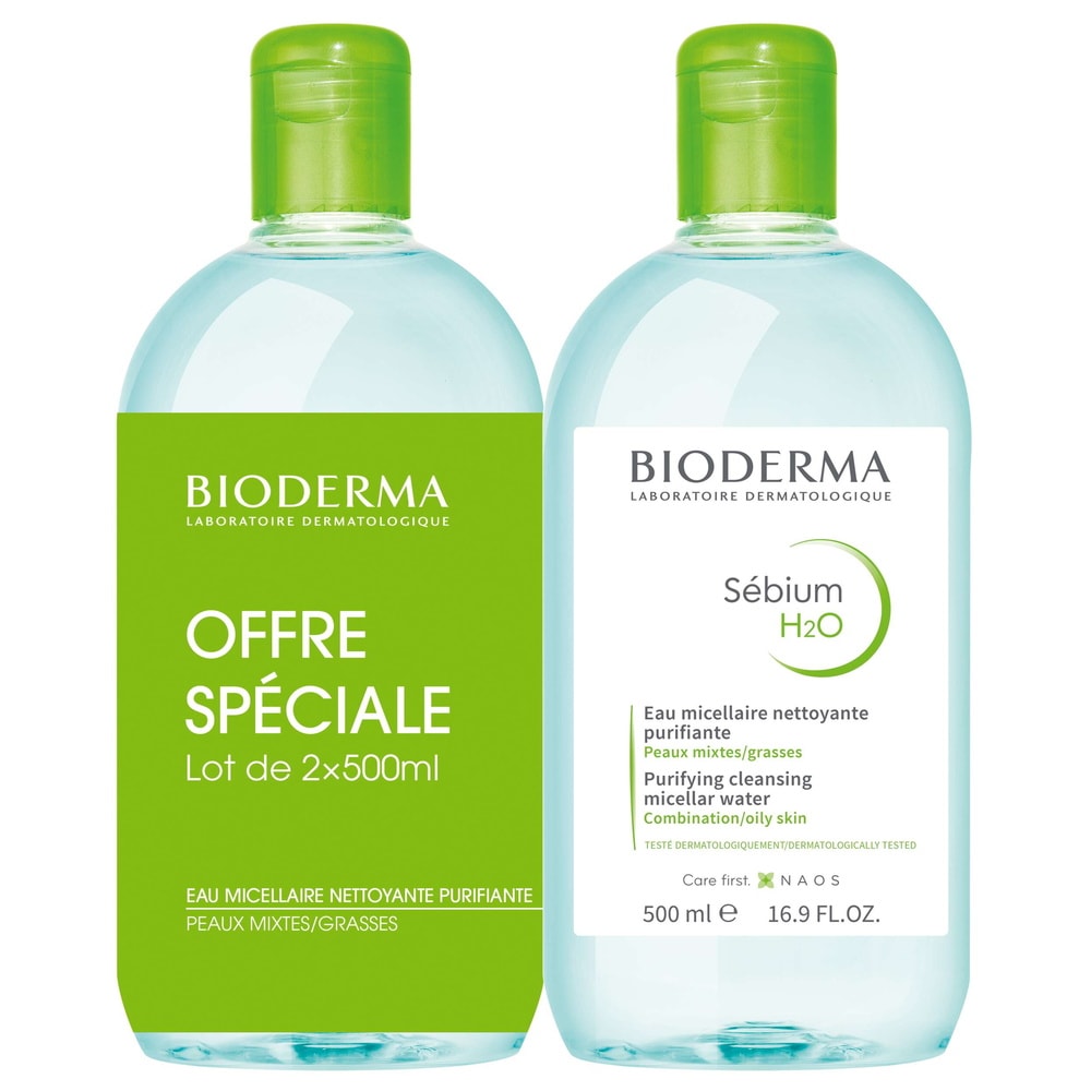 Bioderma SÉBIUM H2O lot de 2 Eaux micellaires purifiantes peaux mixtes à grasses Démaquillant/Nettoyant