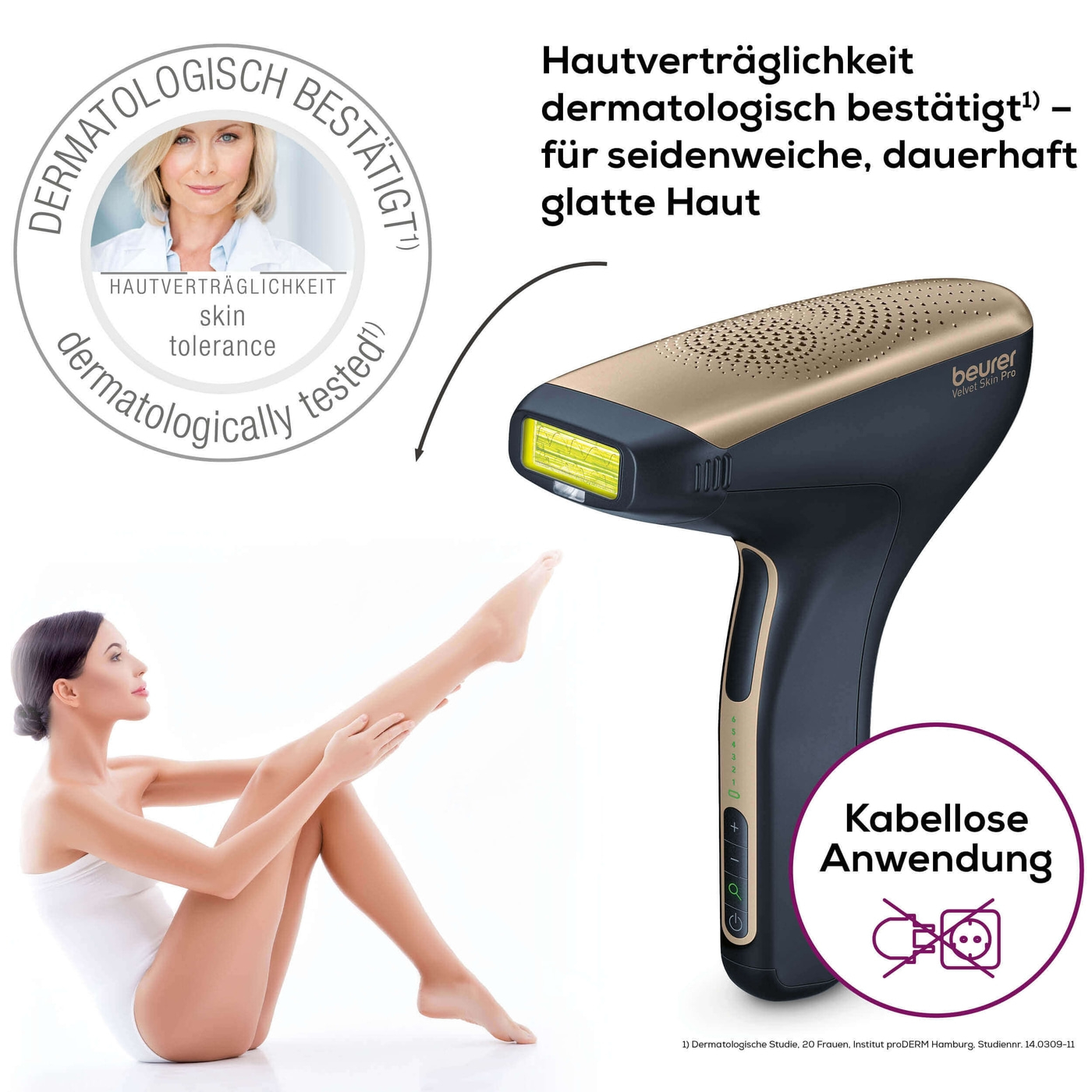 Beurer dauerhafte Haarentfernung IPL VelvetSkinPro Black-IPL Haarentfernungsgerät mit integriertem Akku