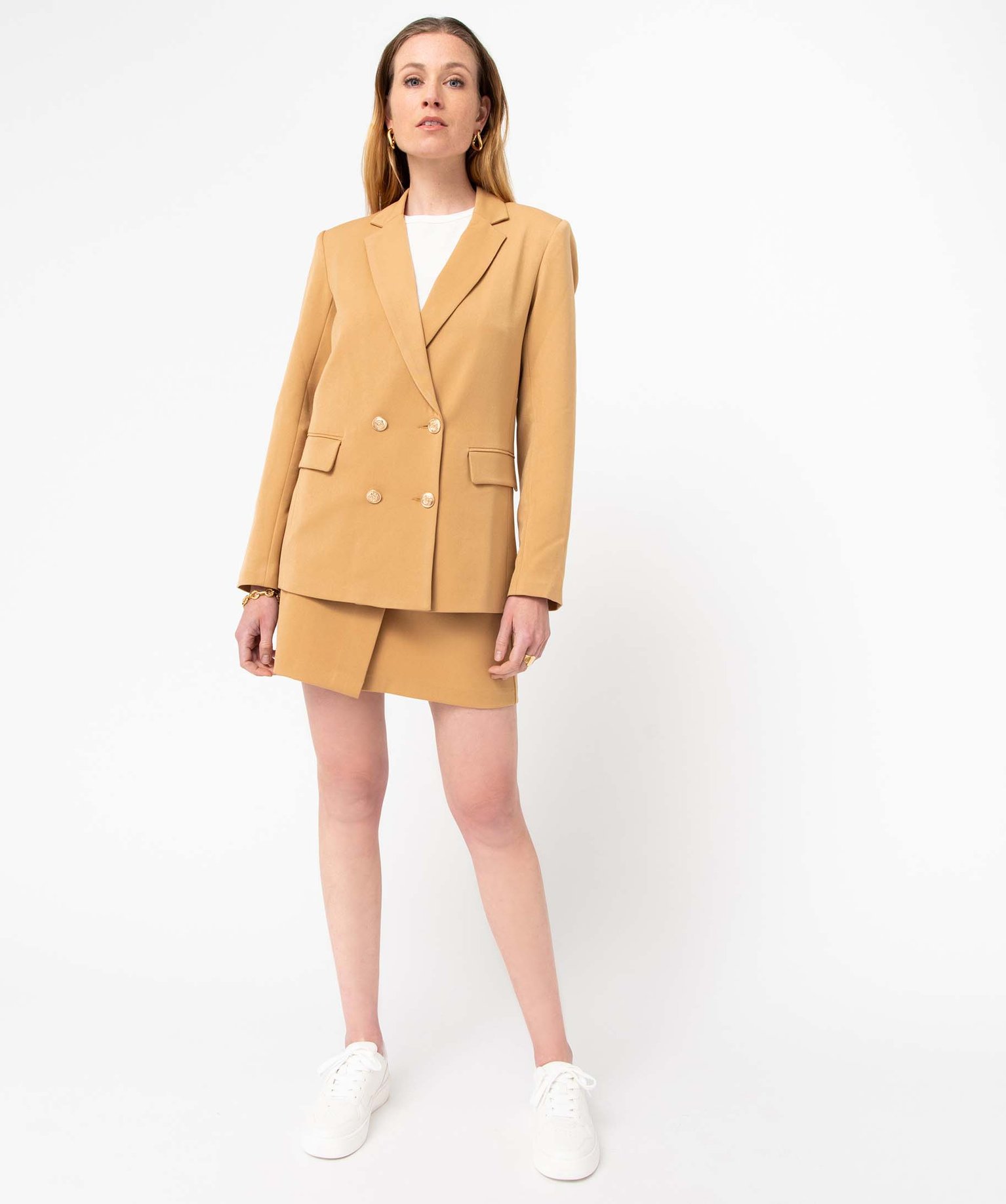 Veste femme fermeture croisée avec boutons fantaisie camel | GEMO